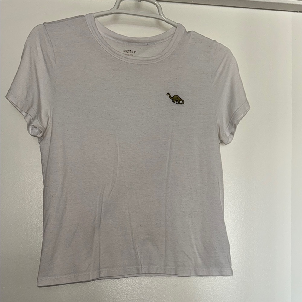 White Cotton T-Shirt with Embroidered Dinosaur 🦕
